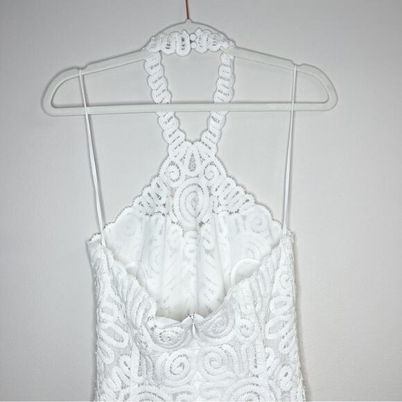 Jonathan Simkhai White Alisa Lace Fringe Halter Bridal Midi Dress Size 6 - Picture 7 of 14